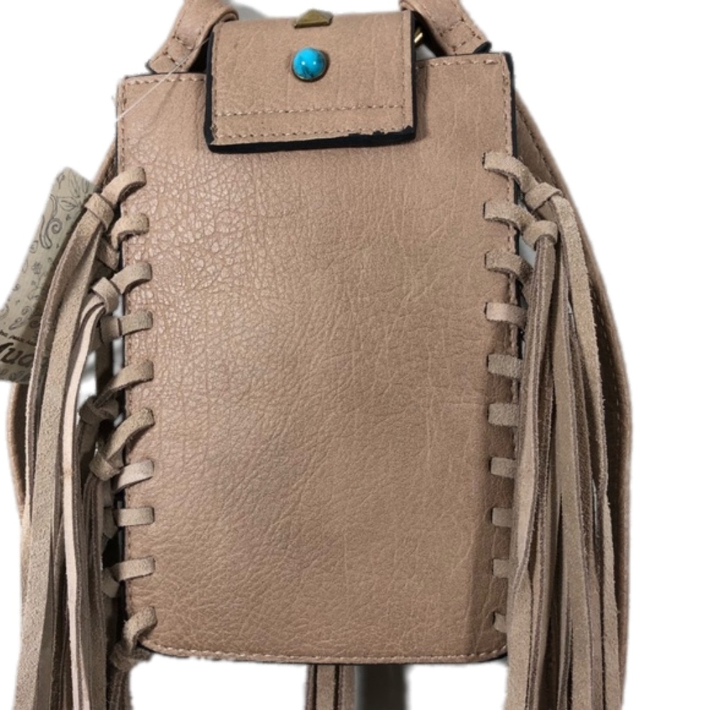 Mudd Taupe Boho Fringe Cell Crossbody Bag - Picture 3 of 8